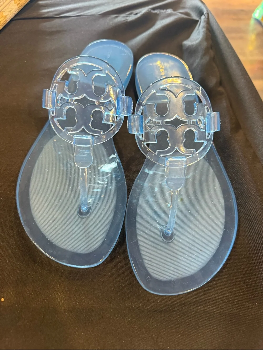 Tory Burch Clear Blue Jelly Logo Thong Sandals